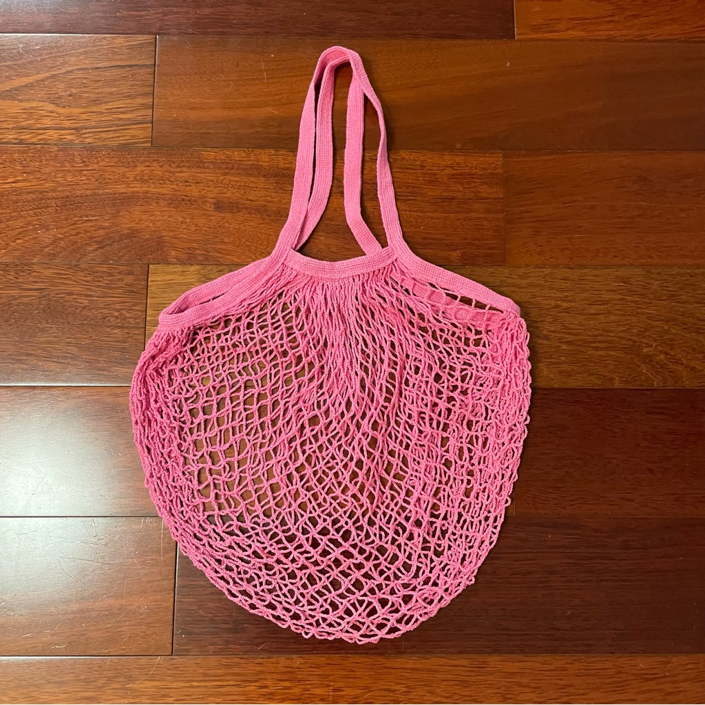 Reusable Cotton Mesh Net Tote Grocery Bag Beach Farmer's Market Pink Hippie B1